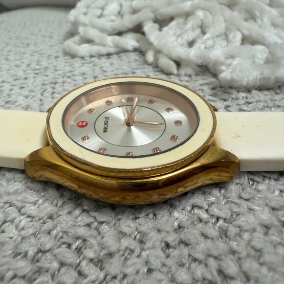 Michele Rose Gold Cape Watch with White Silicone Band main image 4